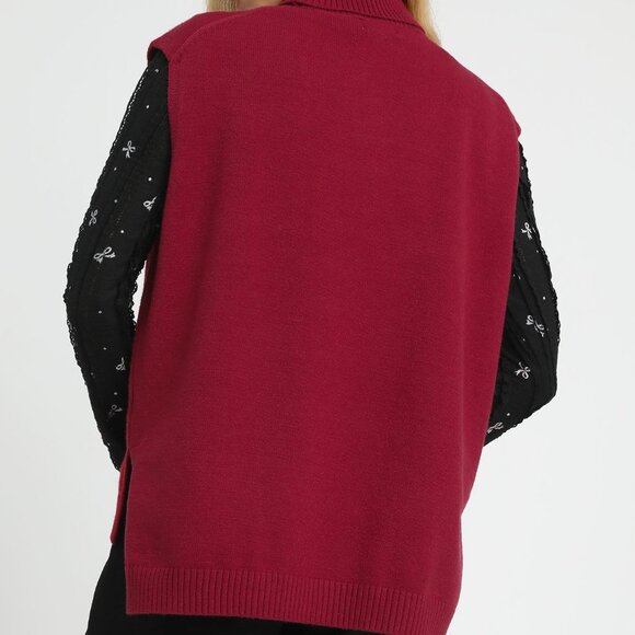 Umgee High-Low Turtleneck Sleeveless Sweater Top - Picture 2 of 4